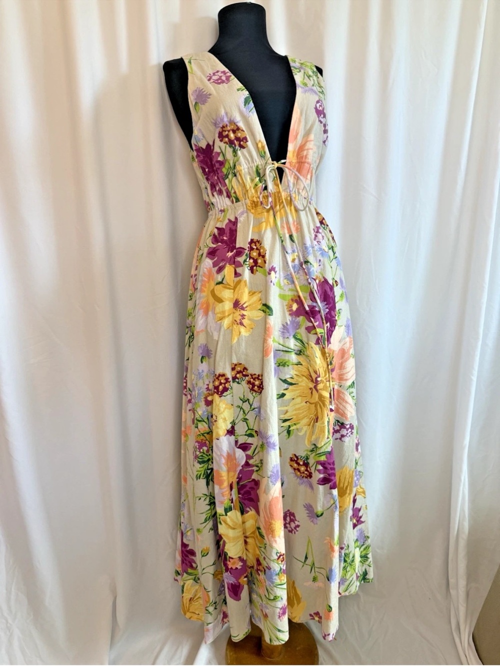 H&M Linen Blend Floral Midi Dress - Size Small